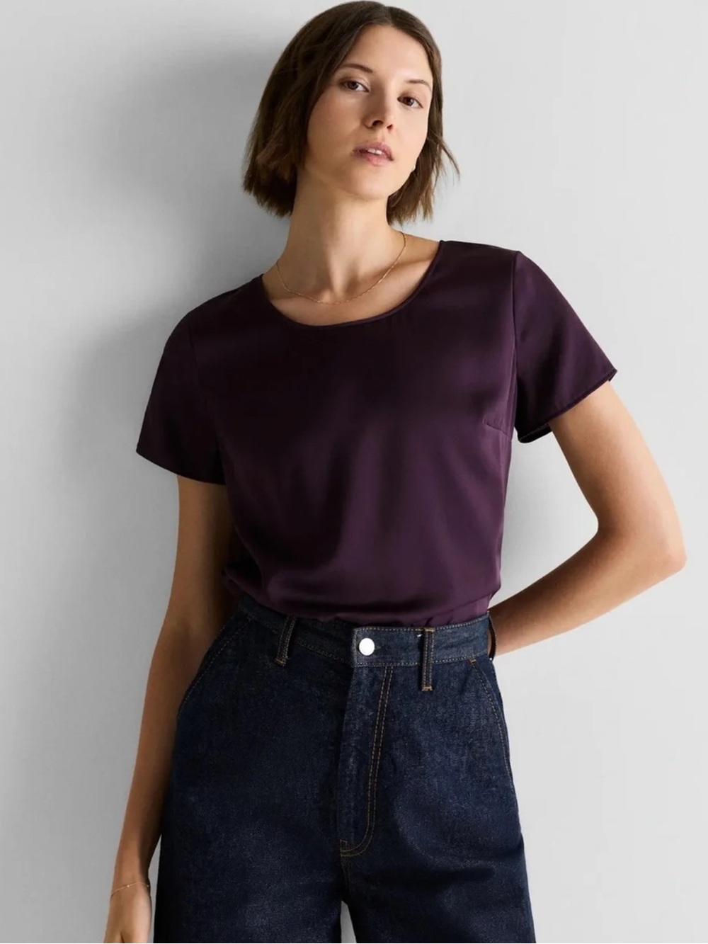 NWT Quince Washable Silk Stretch Tee Sz L